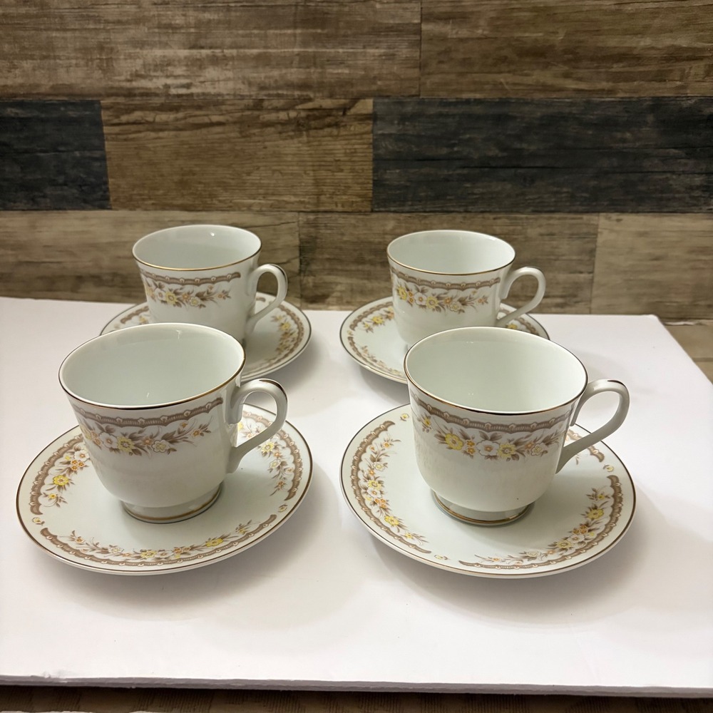 Ekco International Golden Autumn Fine China Tea Cup and Saucer Set of 4 Japan